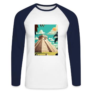 Chichen Itza Dekoration Vintage Reiseposter WPA - Unisex Baseballshirt langarm - Weiß/Navy - Vorne - Nik (191cm)