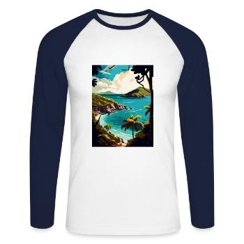 Îles Vierges américaines Caraïbes Vintage affiche de voyage - T-shirt baseball manches longues Homme - blanc/marine - Devant - Nik (191cm)