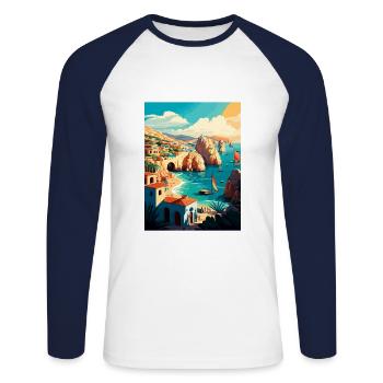 Cabo Sans Lucas décoration Mexique affiche de voyage - T-shirt baseball manches longues Homme - blanc/marine - Devant - Nik (191cm)