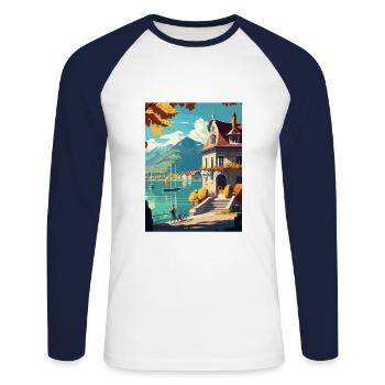 Annecy Dekoration Vintage Reiseposter Souvenir - Unisex Baseballshirt langarm - Weiß/Navy - Vorne - Nik (191cm)