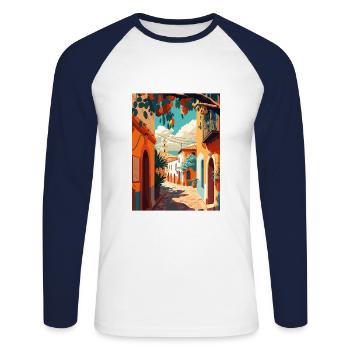 Oaxaca Decoration Vintage Travel Poster Souvenir - Unisex Long Sleeve Baseball T-Shirt - white/navy - Front - Nik (191cm)