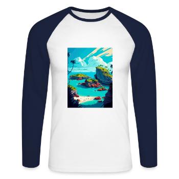 Bermuda Karibik Vintage Reiseposter Souvenir - Unisex Baseballshirt langarm - Weiß/Navy - Vorne - Nik (191cm)