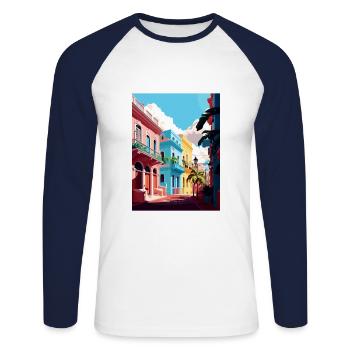 San Juan Caribbean Vintage Travel Poster Souvenir - Unisex Long Sleeve Baseball T-Shirt - white/navy - Front - Nik (191cm)