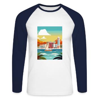 San Juan Caribbean Vintage Travel Poster Souvenir - Unisex Long Sleeve Baseball T-Shirt - white/navy - Front - Nik (191cm)