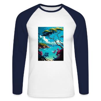 Barbade Caraïbes Vintage voyage affiche Souvenir - T-shirt baseball manches longues Homme - blanc/marine - Devant - Nik (191cm)