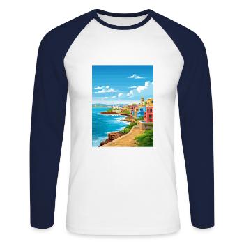 San Juan Caribbean Vintage Travel Poster Souvenir - Unisex Long Sleeve Baseball T-Shirt - white/navy - Front - Nik (191cm)