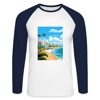 San Juan Caribbean Vintage Travel Poster Souvenir - Unisex Long Sleeve Baseball T-Shirt - white/navy - Front - Nik (191cm)