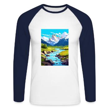 PatagoniaaVintage Travel Poster WPA Art - Unisex Long Sleeve Baseball T-Shirt - white/navy - Front - Nik (191cm)