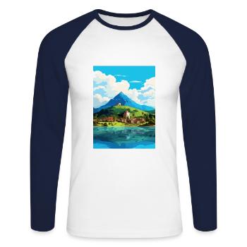 Florianopolis Brésil Vintage voyage affiche WPA Art - T-shirt baseball manches longues Homme - blanc/marine - Devant - Nik (191cm)