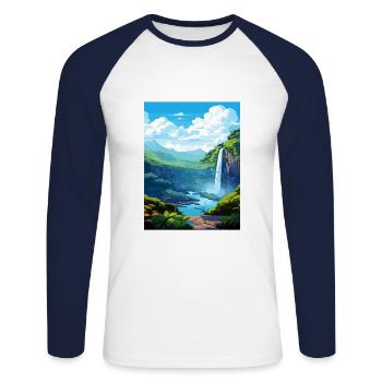 La Fortuna cascade Vintage voyage affiche WPA Art - T-shirt baseball manches longues Homme - blanc/marine - Devant - Nik (191cm)