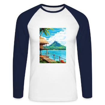 Bora Polynésie Française Vintage Voyage Poster WPA - T-shirt baseball manches longues Homme - blanc/marine - Devant - Nik (191cm)