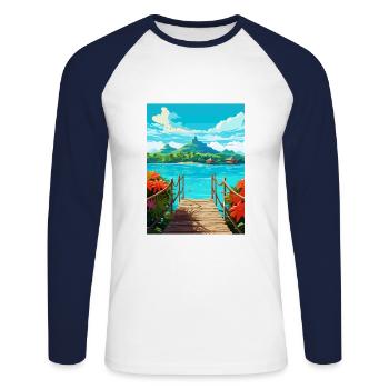 Bora Polynésie Française Vintage Voyage Poster WPA - T-shirt baseball manches longues Homme - blanc/marine - Devant - Nik (191cm)