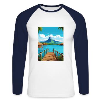 Bora Polynésie Française Vintage Voyage Poster WPA - T-shirt baseball manches longues Homme - blanc/marine - Devant - Nik (191cm)