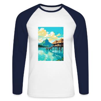 Bora Polynésie Française Vintage Voyage Poster WPA - T-shirt baseball manches longues Homme - blanc/marine - Devant - Nik (191cm)