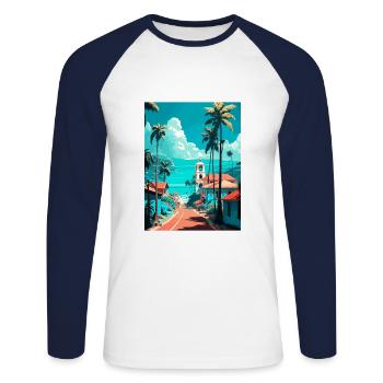 Las Terrenas Caraïbes Vintage voyage affiche WPA - T-shirt baseball manches longues Homme - blanc/marine - Devant - Nik (191cm)