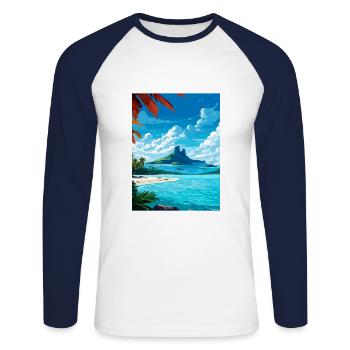 Bora Polynésie Française Vintage Voyage Poster WPA - T-shirt baseball manches longues Homme - blanc/marine - Devant - Nik (191cm)