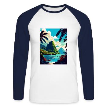 Sainte-Lucie Caraïbes Vintage voyage affiche WPA - T-shirt baseball manches longues Homme - blanc/marine - Devant - Nik (191cm)