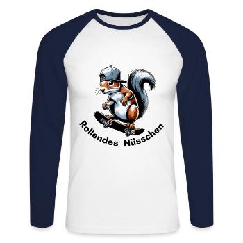 Rolling Nut Squirrel Skateboard - Unisex Long Sleeve Baseball T-Shirt - white/navy - Front - Nik (191cm)