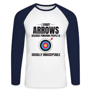 Tir à l’arc Cibles Archer Bullseye Tir Sport - T-shirt baseball manches longues Homme - blanc/marine - Devant - Nik (191cm)