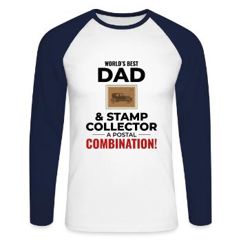 Stamp Collector Collecting Hobby Philatelist - Unisex Long Sleeve Baseball T-Shirt - white/navy - Front - Nik (191cm)