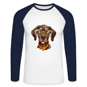 Braque Allemand à poil court Chien Race Aquarelle Ca - T-shirt baseball manches longues Homme - blanc/marine - Devant - Nik (191cm)