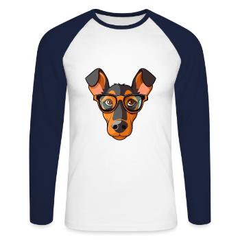 Dobermann Pinscher Hunderasse Aquarell Karikatur Kaw - Unisex Baseballshirt langarm - Weiß/Navy - Vorne - Nik (191cm)