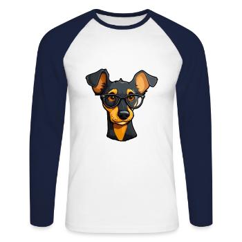 Manchester Terrier Chien Race Aquarelle Dessin Animé Ka - T-shirt baseball manches longues Homme - blanc/marine - Devant - Nik (191cm)