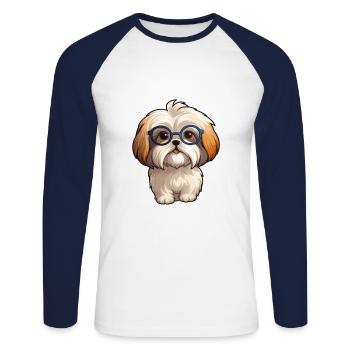 Lhasa Apso Dog Breed Watercolor Cartoon Kawaii Gla - Unisex Long Sleeve Baseball T-Shirt - white/navy - Front - Nik (191cm)