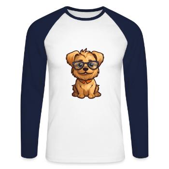 Norfolk Terrier Dog Breed Watercolor Cartoon Kawai - Unisex Long Sleeve Baseball T-Shirt - white/navy - Front - Nik (191cm)