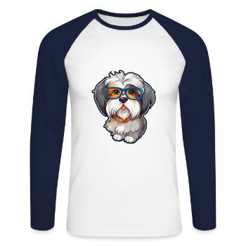 Havanese Dog Breed Watercolor Cartoon Kawaii Glass - Unisex Long Sleeve Baseball T-Shirt - white/navy - Front - Nik (191cm)