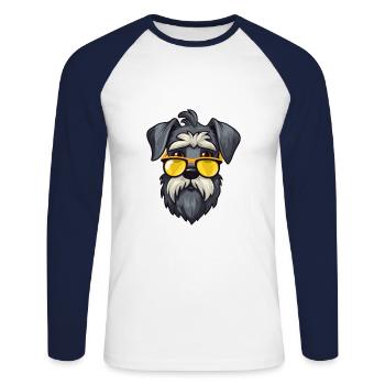 Schnauzer miniature race de chien aquarelle dessin animé K - T-shirt baseball manches longues Homme - blanc/marine - Devant - Nik (191cm)