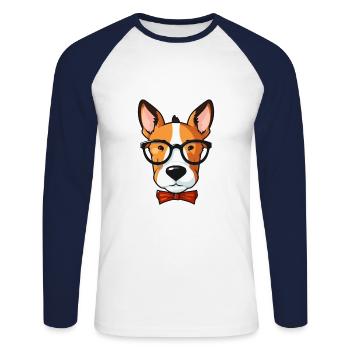 Bull Terrier miniature race de chien aquarelle Cartoo - T-shirt baseball manches longues Homme - blanc/marine - Devant - Nik (191cm)