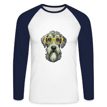 Irish Wolfhound Chien Race Aquarelle Dessin Animé Kawai - T-shirt baseball manches longues Homme - blanc/marine - Devant - Nik (191cm)