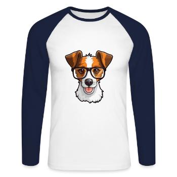 Jack Russell Terrier Hunderasse Aquarell Karikatur - Unisex Baseballshirt langarm - Weiß/Navy - Vorne - Nik (191cm)