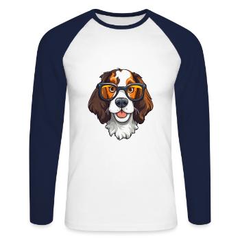 Anglais Springer Épagneul chien race aquarelle chariot - T-shirt baseball manches longues Homme - blanc/marine - Devant - Nik (191cm)