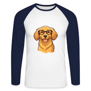Golden Retriever Dog Breed Watercolor Cartoon Kawa - Unisex Long Sleeve Baseball T-Shirt - white/navy - Front - Nik (191cm)