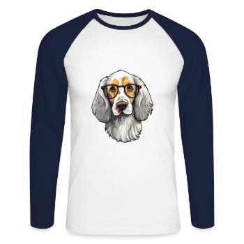 English Setter Dog Breed Watercolor Cartoon Kawaii - Unisex Long Sleeve Baseball T-Shirt - white/navy - Front - Nik (191cm)