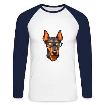 Doberman chien race aquarelle dessin animé Kawaii verre - T-shirt baseball manches longues Homme - blanc/marine - Devant - Nik (191cm)
