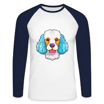Caniche chien race aquarelle dessin animé kawaii colorfu - T-shirt baseball manches longues Homme - blanc/marine - Devant - Nik (191cm)
