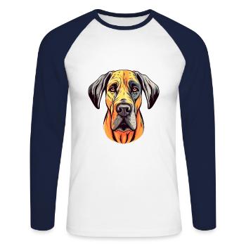 Große Dogge Hund Rasse Aquarell Karikatur Kawaii Col - Unisex Baseballshirt langarm - Weiß/Navy - Vorne - Nik (191cm)