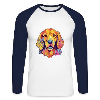 Golden Retriever Dog Breed Watercolor Cartoon Kawa - Unisex Long Sleeve Baseball T-Shirt - white/navy - Front - Nik (191cm)