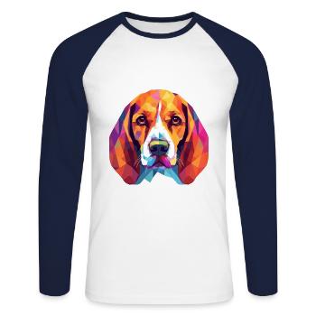 Beagle Dog Breed Watercolor Cartoon Kawaii Colorfu - Unisex Long Sleeve Baseball T-Shirt - white/navy - Front - Nik (191cm)