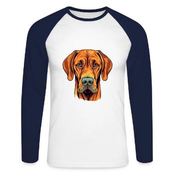Rhodesian Ridgeback chien race aquarelle dessin animé K - T-shirt baseball manches longues Homme - blanc/marine - Devant - Nik (191cm)