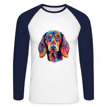 Dackel Hund Rasse Aquarell Karikatur Kawaii Colo - Unisex Baseballshirt langarm - Weiß/Navy - Vorne - Nik (191cm)