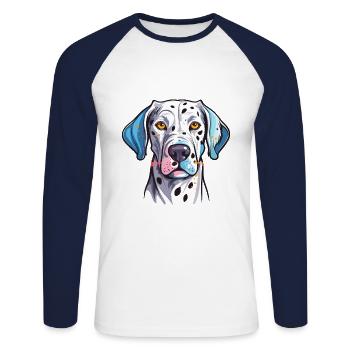 Dalmatinische Hunderasse Aquarell Karikatur Kawaii Colo - Unisex Baseballshirt langarm - Weiß/Navy - Vorne - Nik (191cm)