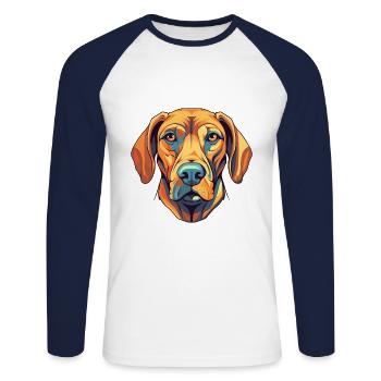Rhodesian Ridgeback chien race aquarelle dessin animé K - T-shirt baseball manches longues Homme - blanc/marine - Devant - Nik (191cm)
