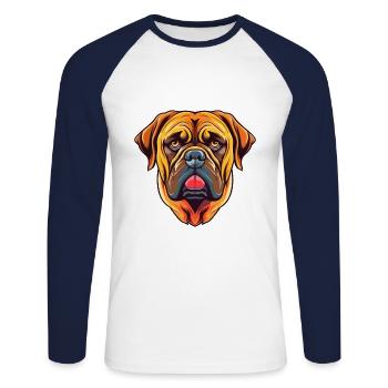 Bullmastiff chien race aquarelle dessin animé Kawaii Co - T-shirt baseball manches longues Homme - blanc/marine - Devant - Nik (191cm)