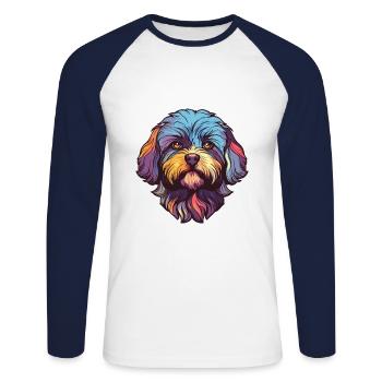 Shih-Poo Dog Breed Watercolor Cartoon Kawaii Color - Unisex Long Sleeve Baseball T-Shirt - white/navy - Front - Nik (191cm)