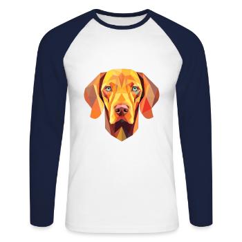 Vizsla Dog Breed Watercolor Cartoon Kawaii Colorfu - Unisex Long Sleeve Baseball T-Shirt - white/navy - Front - Nik (191cm)