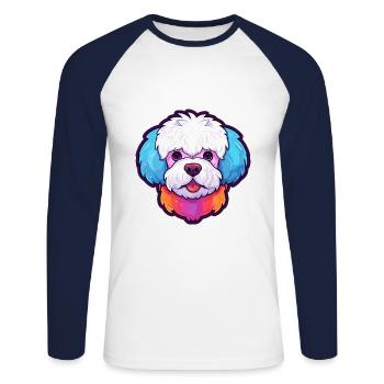 Bichon Frise chien race aquarelle dessin animé Kawaii C - T-shirt baseball manches longues Homme - blanc/marine - Devant - Nik (191cm)